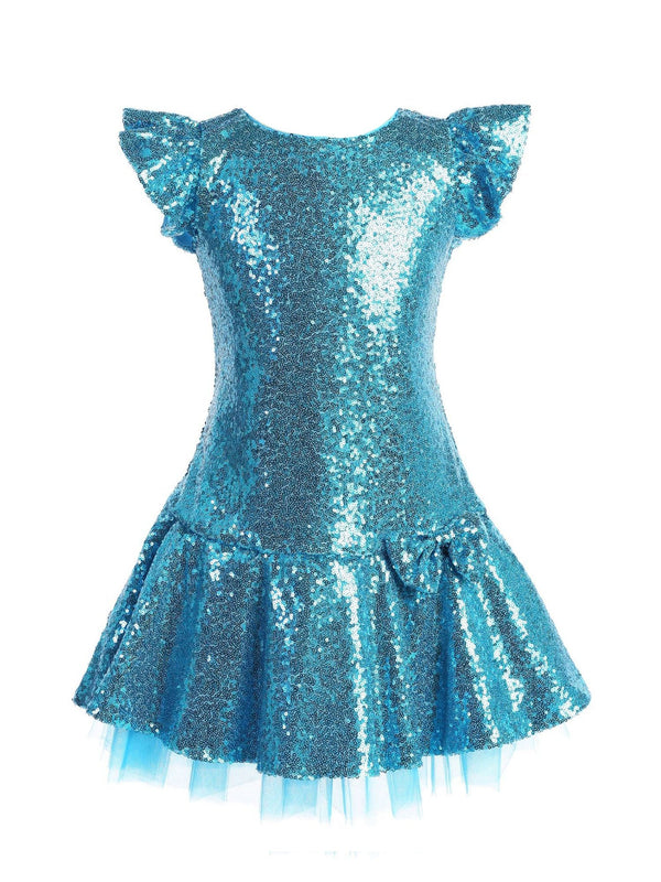 Little Girls Aqua Sequin Ruffle Tutu Flower Girl Dress 2-6 - SophiasStyle.com